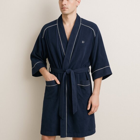 Christian Dior Monsieur Navy Robe One Size Kimono Style Loungewear Vintage - Picture 1 of 8